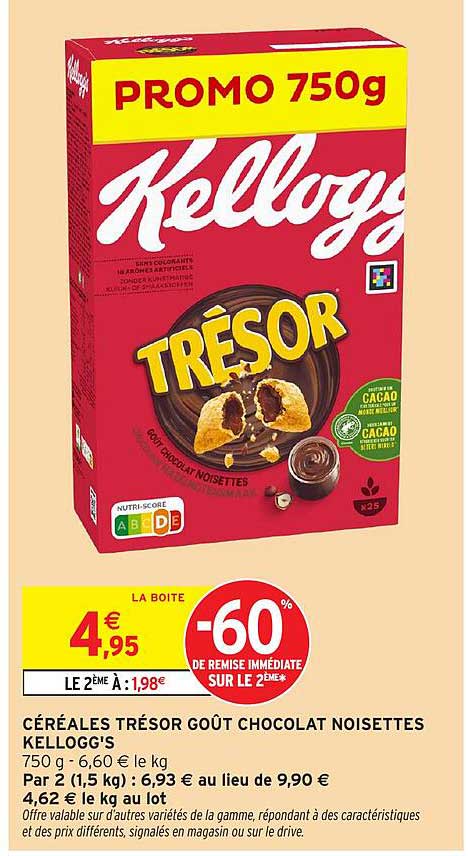 CÉRÉALES TRÉSOR GOÛT CHOCOLAT NOISETTES KELLOGG'S