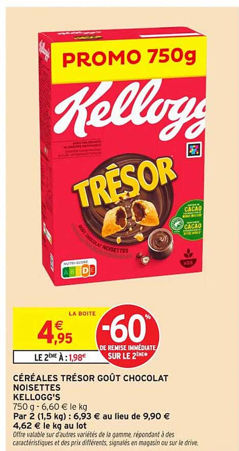 CÉRÉALES TRÉSOR GOÛT CHOCOLAT NOISETTES KELLOGG'S