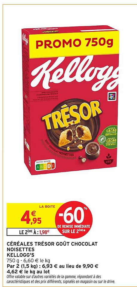 CÉRÉALES TRÉSOR GOÛT CHOCOLAT NOISETTES KELLOGG'S