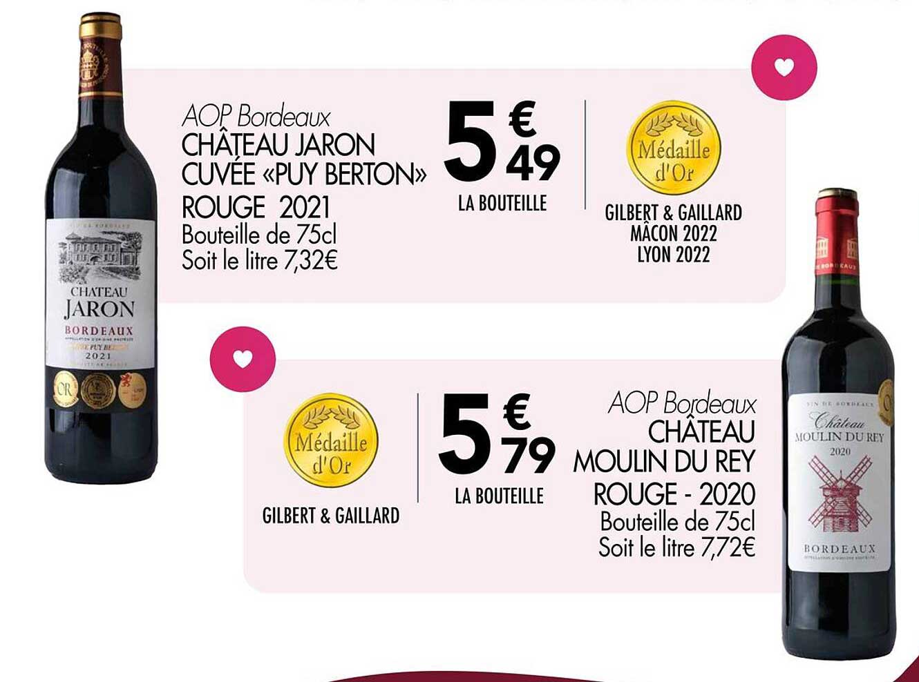 CHÂTEAU JARON CUVÉE «PUY BERTON» ROUGE 2021  
CHÂTEAU MOULIN DU REY ROUGE - 2020