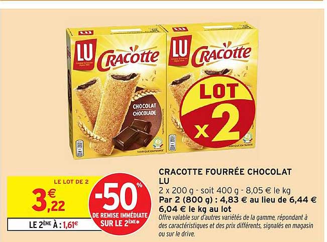 CRACOTTE FOURRÉE CHOCOLAT LU