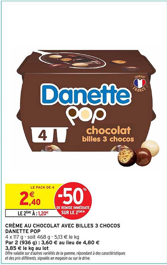 Danette pop chocolat billes 3 chocos