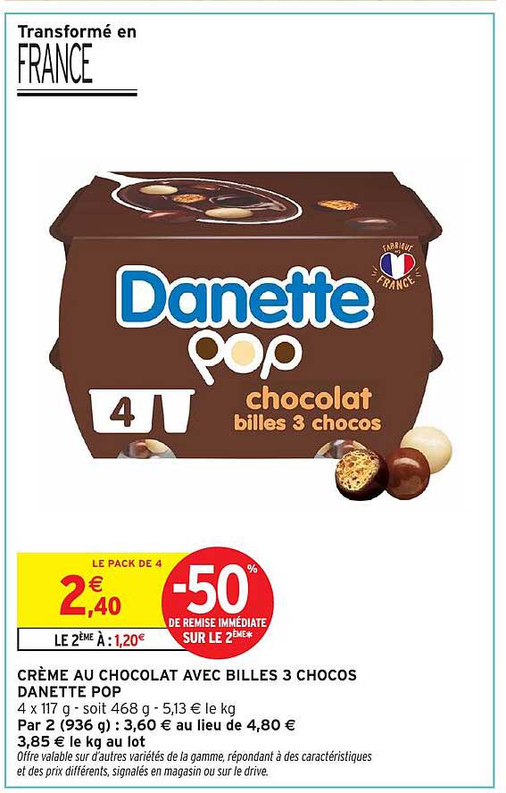 Danette pop chocolat billes 3 chocos