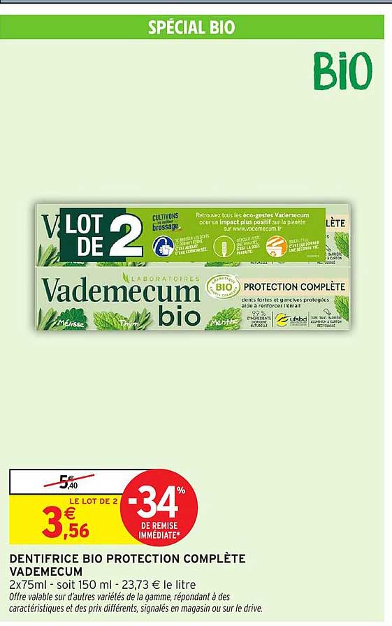 DENTIFRICE BIO PROTECTION COMPLÈTE VADEMECUM