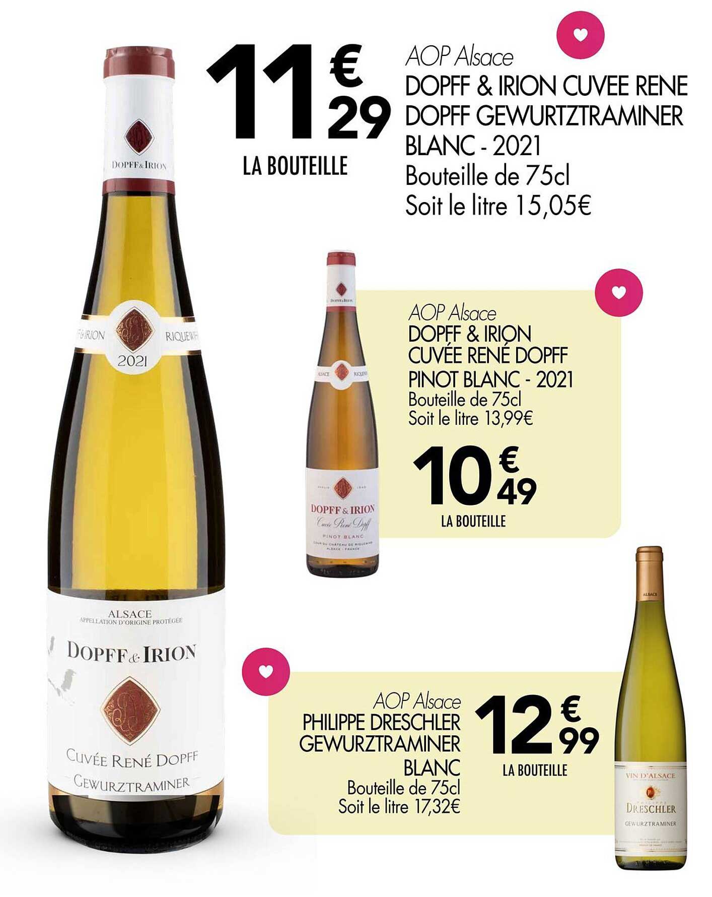 DOPFF & IRION CUVEE RENE DOPFF GEWURZTRAMINER BLANC - 2021  
DOPFF & IRION CUVEE RENE DOPFF PINOT BLANC - 2021  
PHILIPPE DRESCHLER GEWURZTRAMINER BLANC