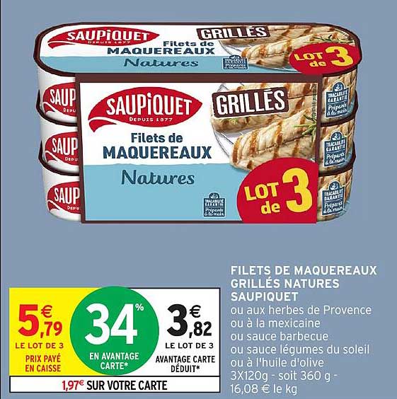 FILETS DE MAQUEREAUX GRILLÉS NATURES SAUPIQUET