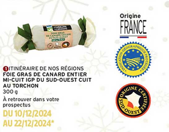 Foie gras de canard entier mi-cuit IGP du Sud-Ouest cuit au torchon