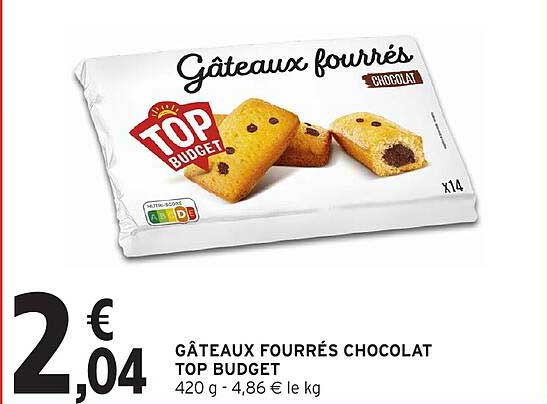 Gâteaux fourrés chocolat TOP BUDGET