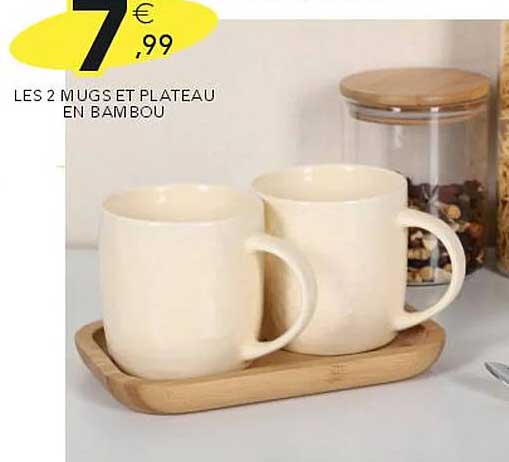 LES 2 MUGS ET PLATEAU EN BAMBOU