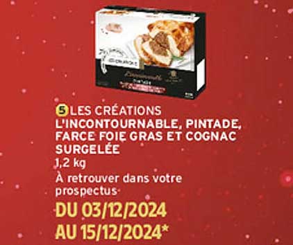 LES CRÉATIONS L'INCONTOURNABLE, PINTADE, FARCE FOIE GRAS ET COGNAC SURGELÉE