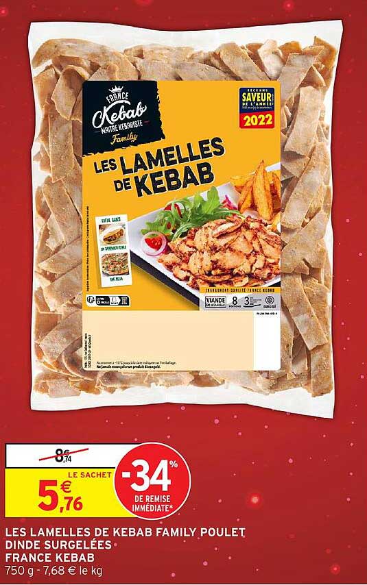 LES LAMELLES DE KEBAB FAMILY POULET DINDE SURGELÉES FRANCE KEBAB