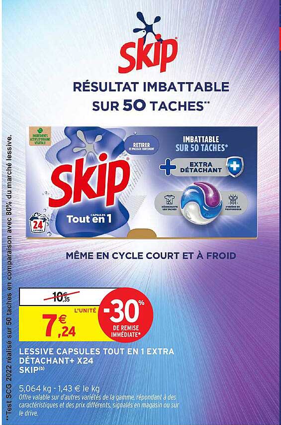 LESSIVE CAPSULES TOUT EN 1 EXTRA DÉTACHANT+ X24 SKIP