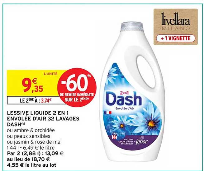 LESSIVE LIQUIDE 2 EN 1 ENVOLE D'AIR 32 LAVAGES DASH