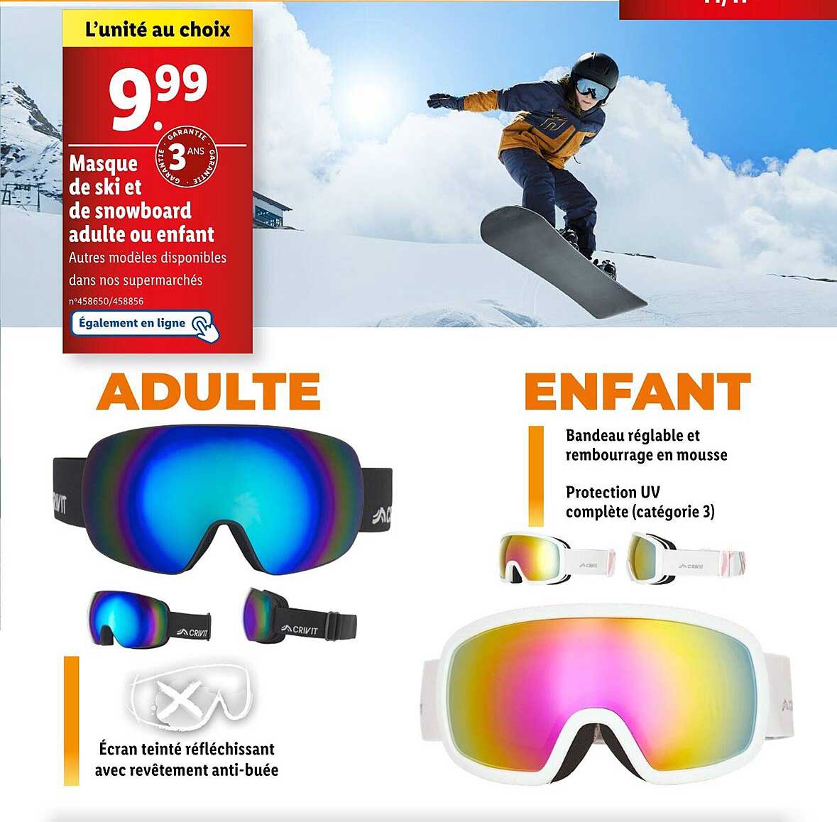 Masque de ski et de snowboard adulte ou enfant