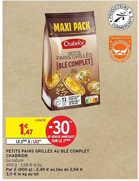 PETITS PAINS GRILLÉS AU BLÉ COMPLET CHABRIOR