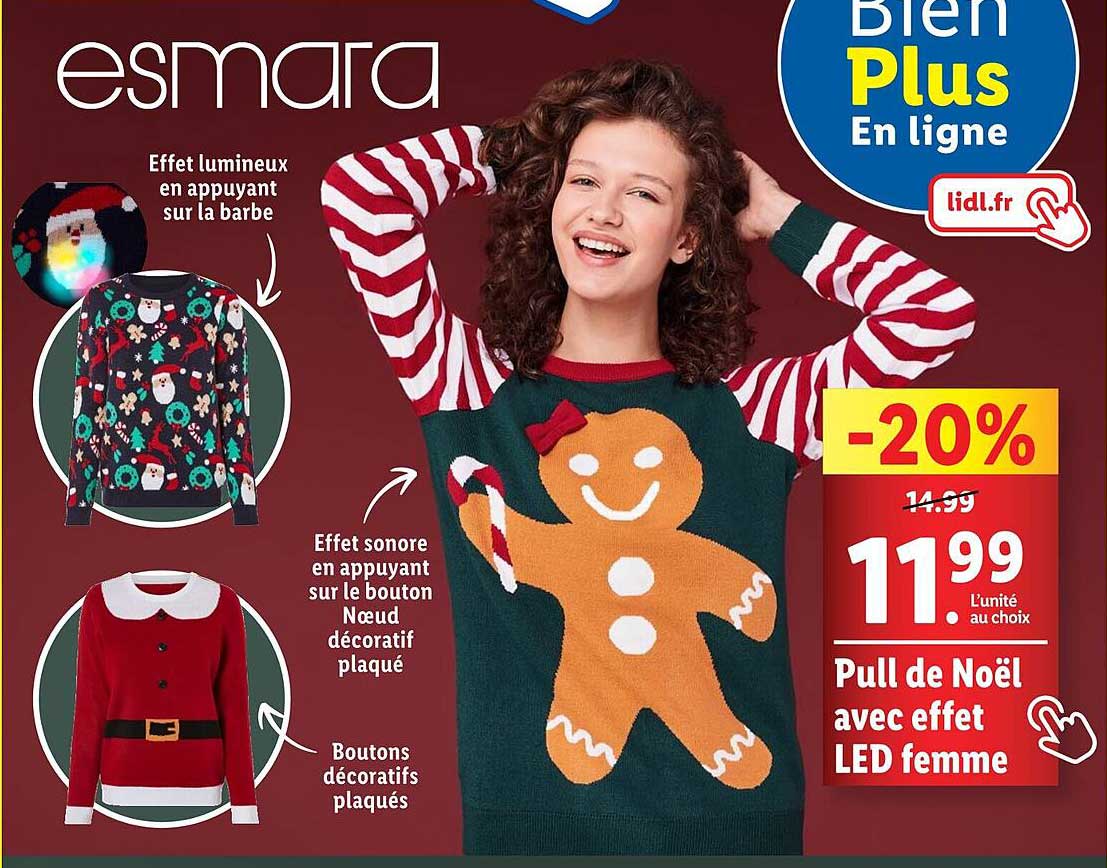 Pull de Noël avec effet LED femme