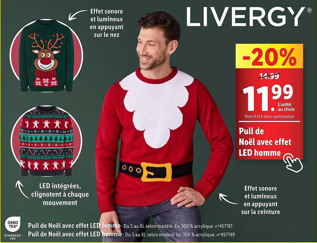 Pull de Noël avec effet LED homme