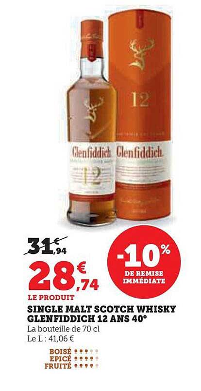 SINGLE MALT SCOTCH WHISKY GLENFIDDICH 12 ANS 40°