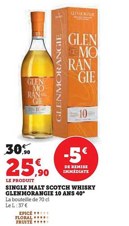 SINGLE MALT SCOTCH WHISKY GLENMORANGIE 10 ANS 40°