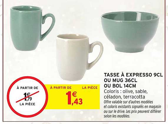 TASSE À EXPRESSO 9CL OU MUG 36CL OU BOL 14CM