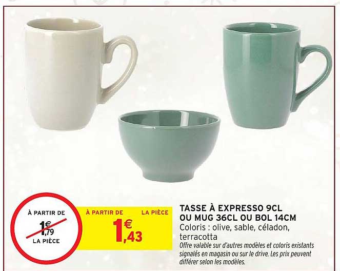 TASSE À EXPRESSO 9CL OU MUG 36CL OU BOL 14CM