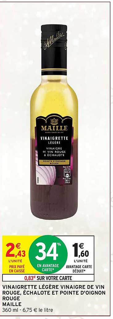 Vinaigrette légère vinaigre de vin rouge, échalote et pointe d'oignon rouge Maille