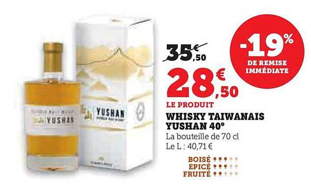 WHISKY TAIWANAIS YUSHAN 40°