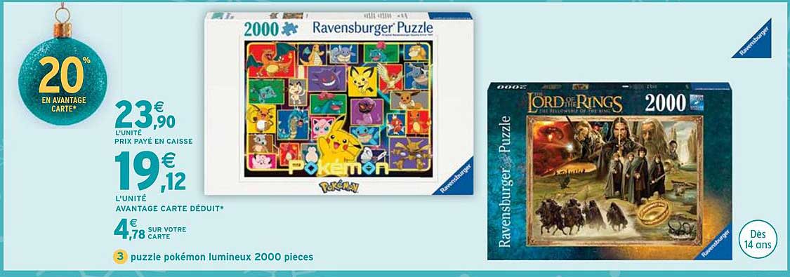 3 puzzle pokémon lumineux 2000 pièces