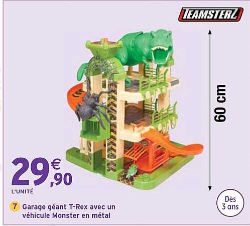 Garage géant T-Rex avec un véhicule Monster en métal