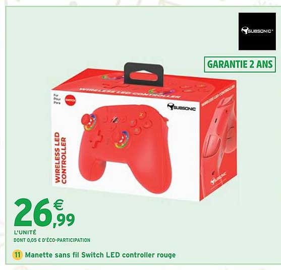 Manette sans fil Switch LED controller rouge