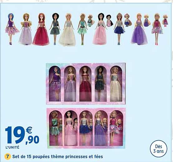 Set de 15 poupées thème princesses et fées