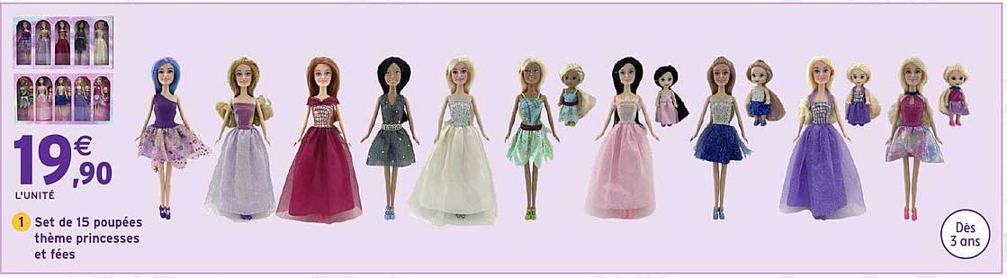 Set de 15 poupées thème princesses et fées