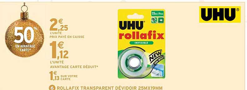 UHU rollafix transparent dévidoir 25MX19MM