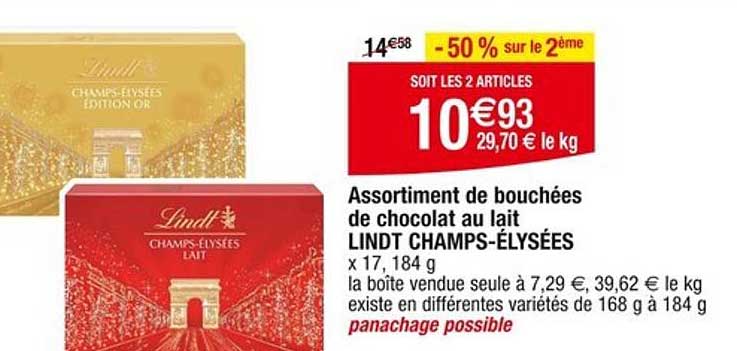 Assortiment de bouchées de chocolat au lait LINDT CHAMPS-ÉLYSÉES