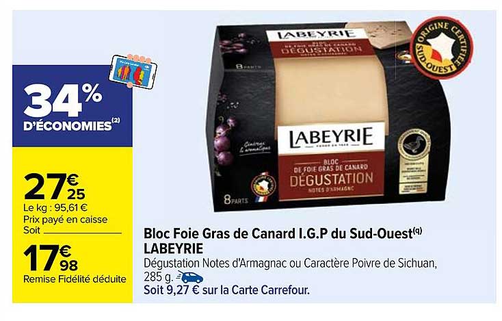 Bloc Foie Gras de Canard I.G.P du Sud-Ouest Labeyrie