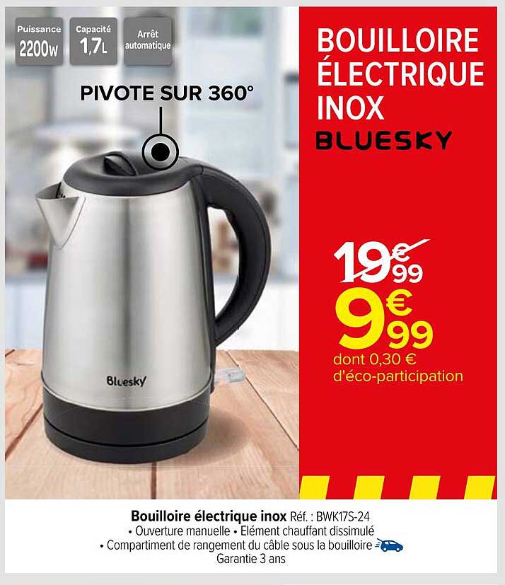 BOUILLOIRE ÉLECTRIQUE INOX BLUESKY