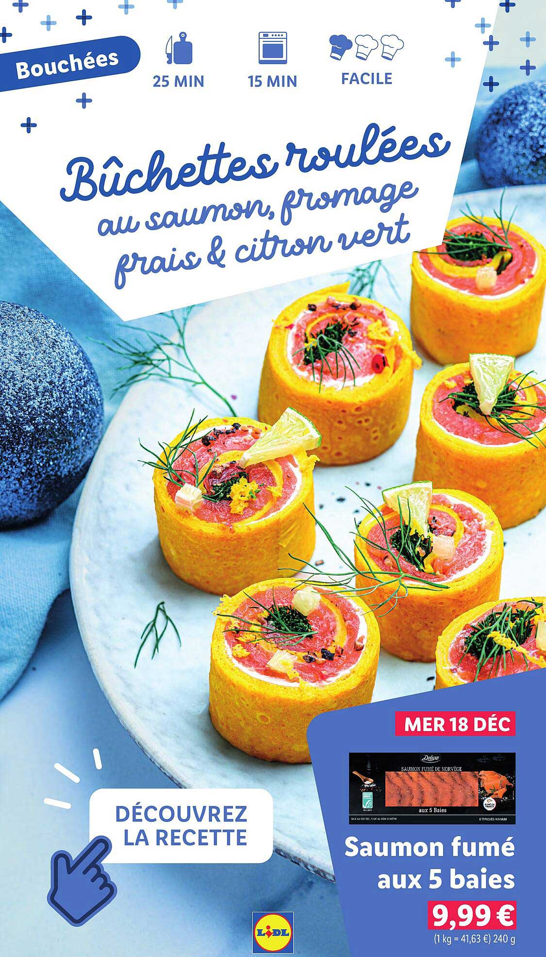 Bûchettes roulées au saumon, fromage frais & citron vert