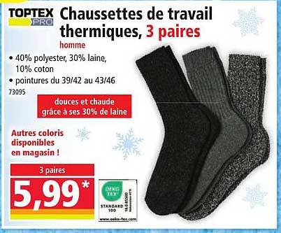 Chaussettes de travail thermiques, 3 paires