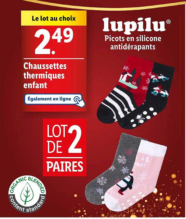 Chaussettes thermiques enfant  lot de 2 paires