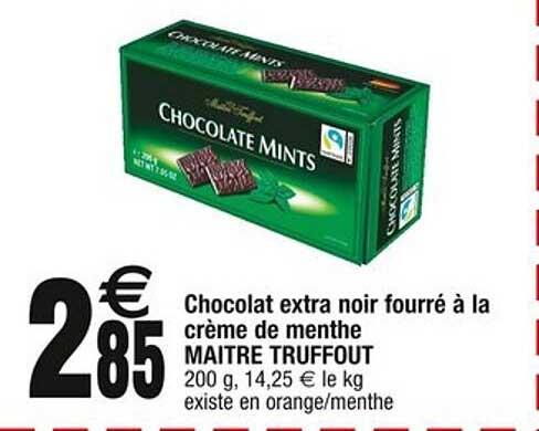 Chocolat extra noir fourré à la crème de menthe MAITRE TRUFFOUT