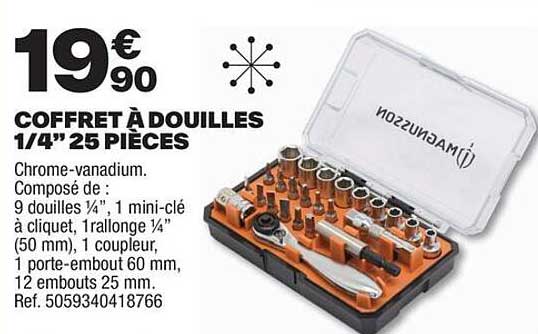 COFFRET À DOUILLES 1/4” 25 PIÈCES