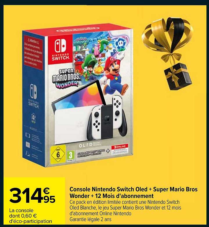 Console Nintendo Switch Oled + Super Mario Bros Wonder + 12 Mois d'abonnement