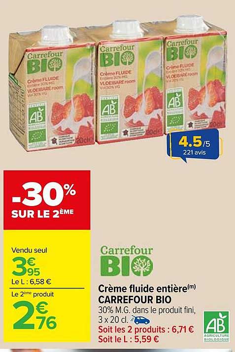 Crème fluide entière(m) CARREFOUR BIO