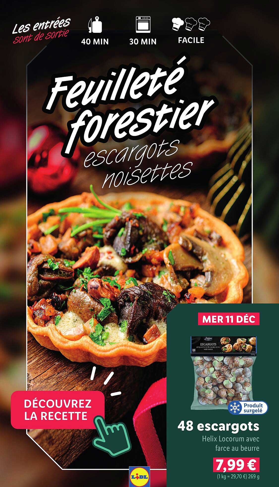 Feuilleté forestier escargots noisettes