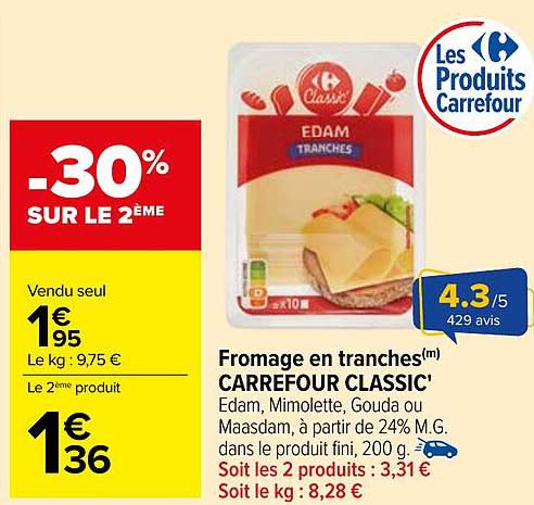 Fromage en tranches(m) CARREFOUR CLASSIC'