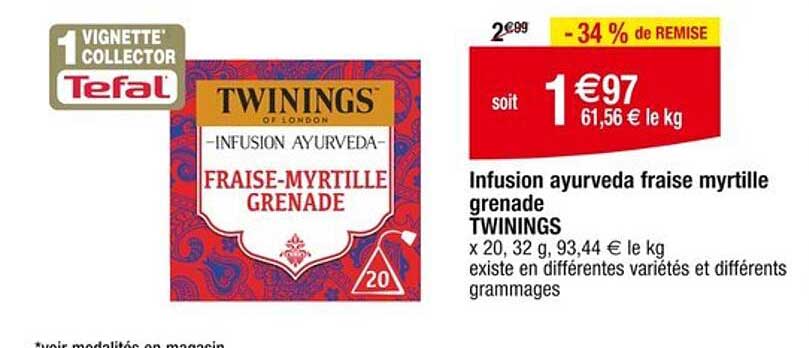 Infusion ayurveda fraise myrtille grenade TWININGS