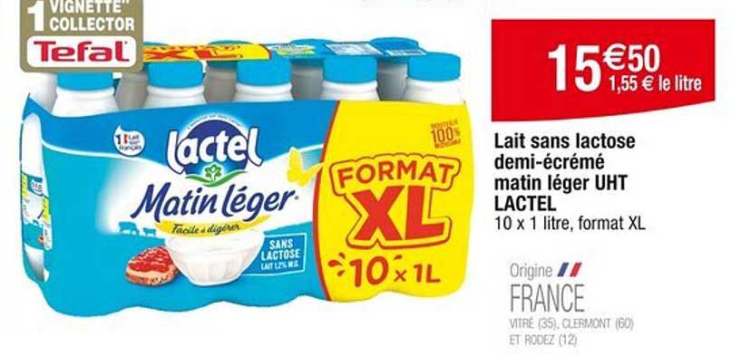 Lait sans lactose demi-écrémé matin léger UHT LACTEL