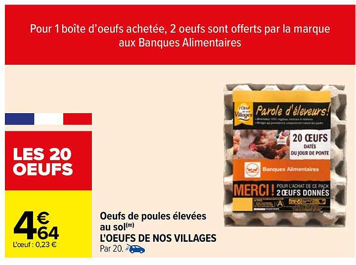 LES 20 OEUFS  
Oeufs de poules élevées au sol(m)  
L'OEUFS DE NOS VILLAGES  