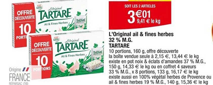 L'Original ail & fines herbes 32 % M.G. TARTARE