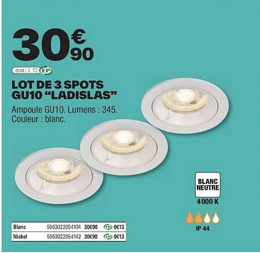 LOT DE 3 SPOTS GU10 "LADISLAS"